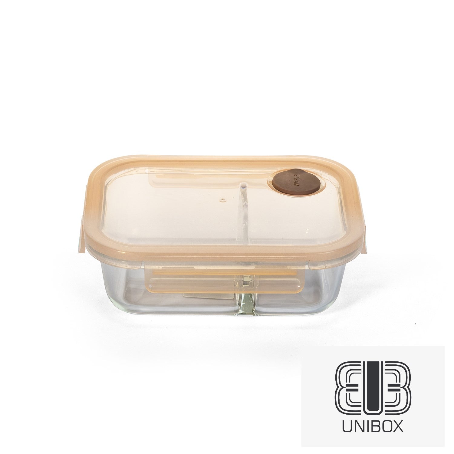 Unibox High Quality Borosilicate Glass Food Container, With Two Compartments, Leak-Proof & Microwave Safe