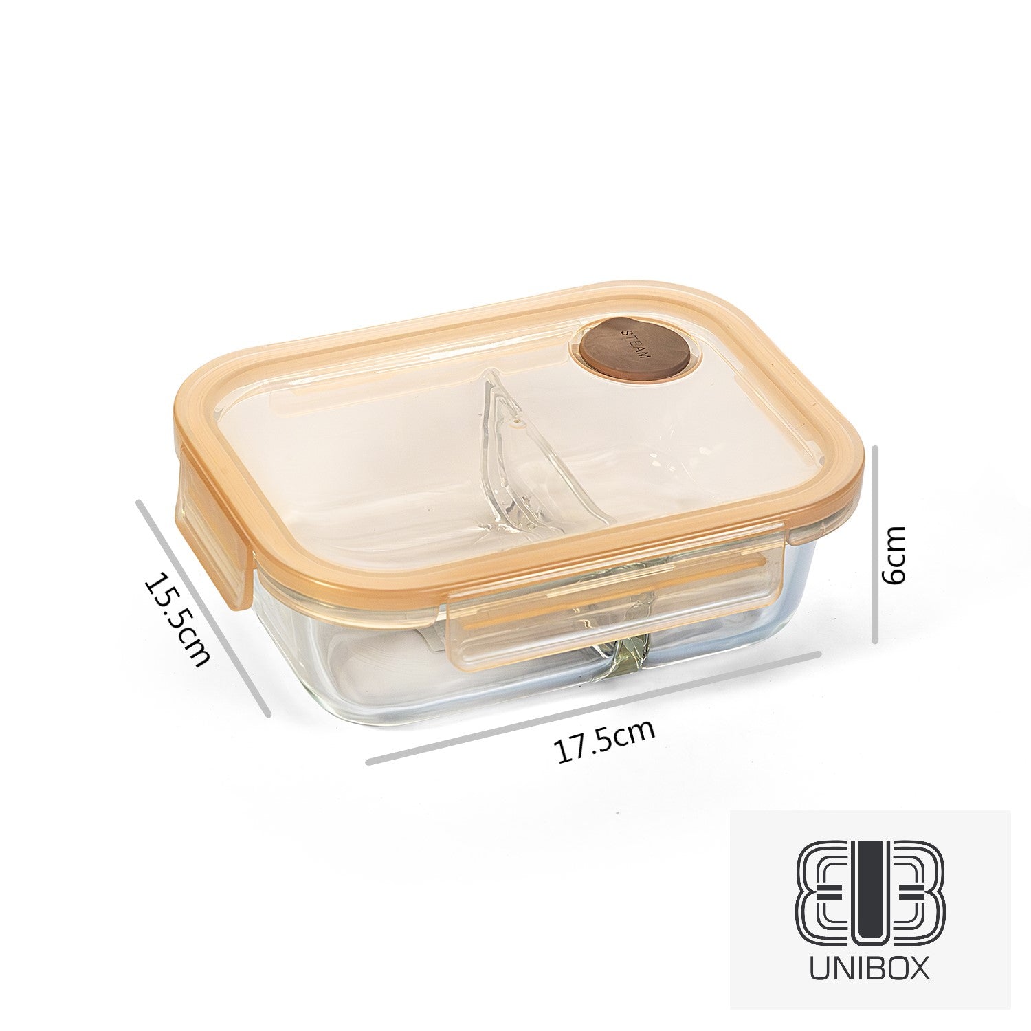 Unibox High Quality Borosilicate Glass Food Container, With Two Compartments, Leak-Proof & Microwave Safe