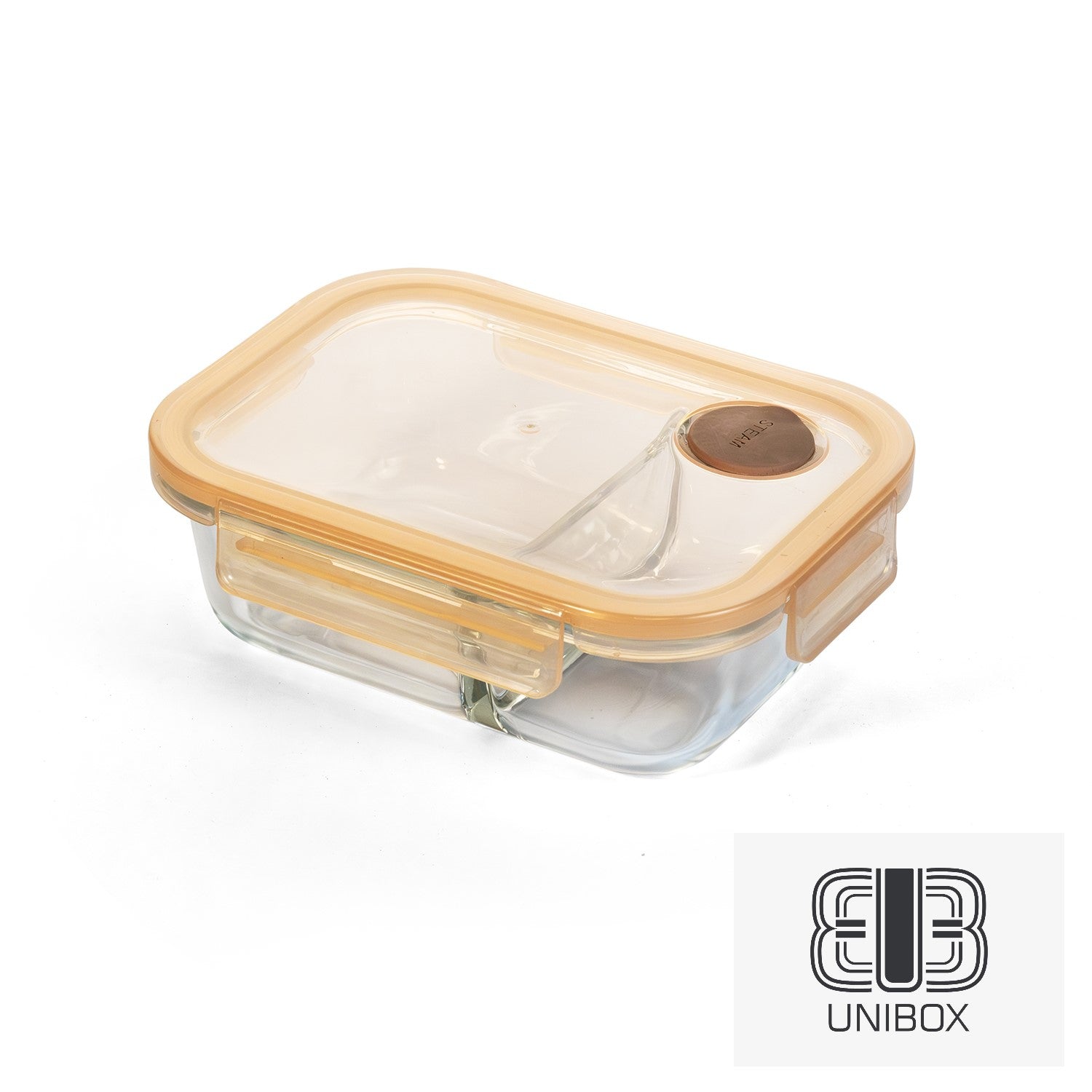 Unibox High Quality Borosilicate Glass Food Container, With Two Compartments, Leak-Proof & Microwave Safe