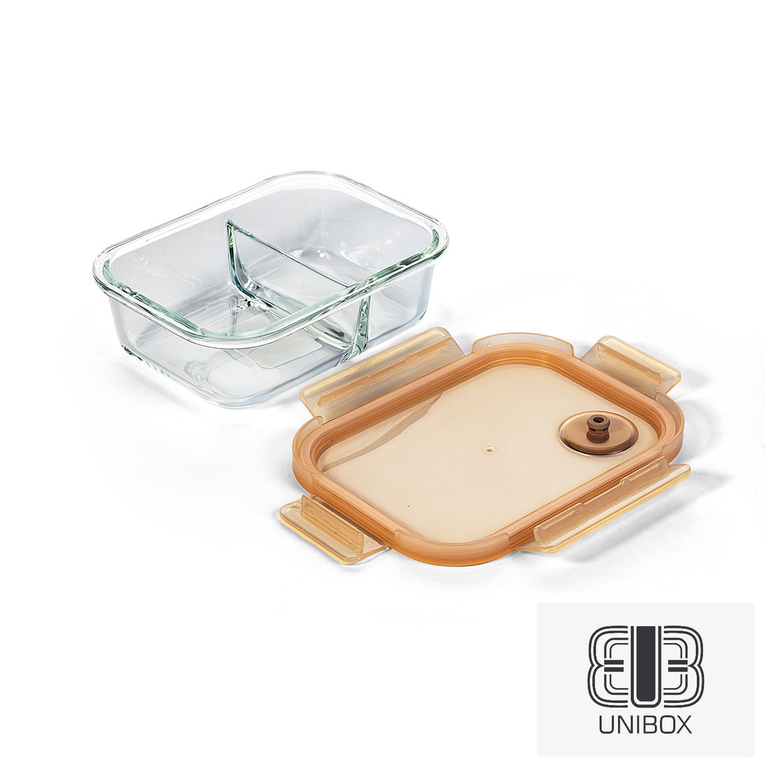Unibox High Quality Borosilicate Glass Food Container, With Two Compartments, Leak-Proof & Microwave Safe